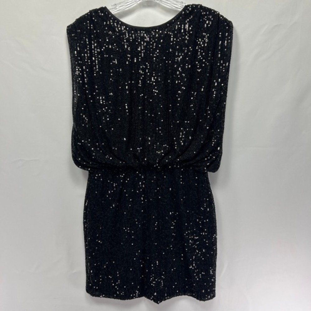 New DO+BE Women Black Sequin Blouson Mini Dress Sleeveless Size L Cocktail Party
